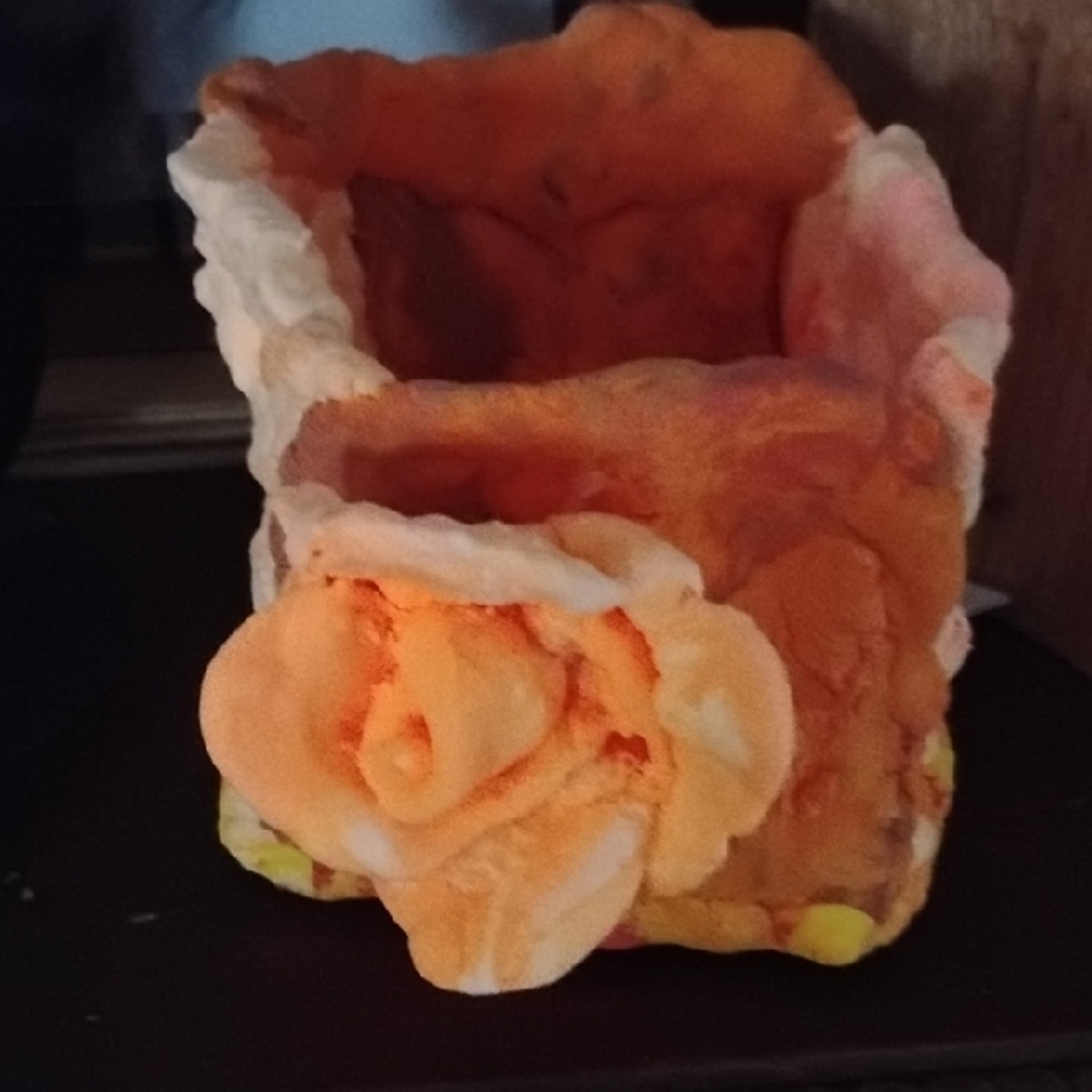 Handcrafted Orange and White Clay Pot